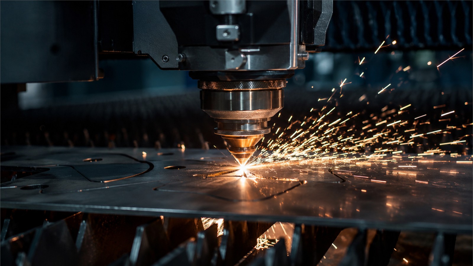 Fibre laser cutting close-up at OMP